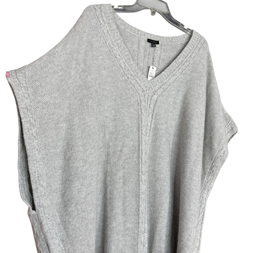 Talbots Oversized Cable Knit Poncho Sweater Gray Size L NWT - Picture 8 of 14